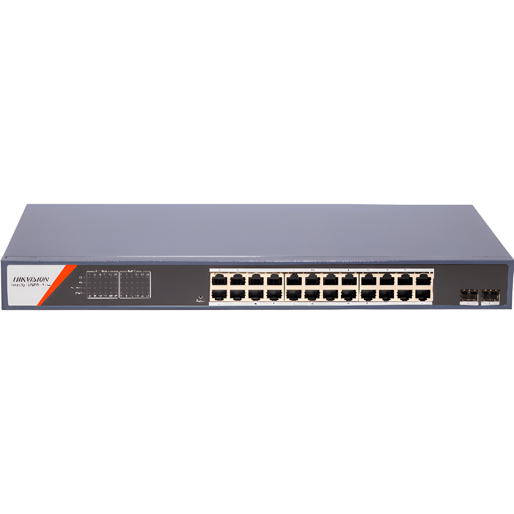 Switch Gigabit PoE+ / Administrable / 24 Puertos 1000 Mbps PoE+ / 2 Puertos SFP / Configuración Remota desde Hik-PartnerPro / PoE Extendido 250 Metros / 370 Watts