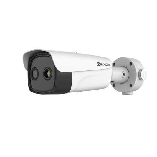 Cámara Bullet Bi-espectro Térmica y Óptica/ 256×192 Térmico + 5MP Óptico / IA para Detección Humana y Vehicular / Medición Temperatura -20°C a 150°C / Detección Fuego y Fumadores / IP67