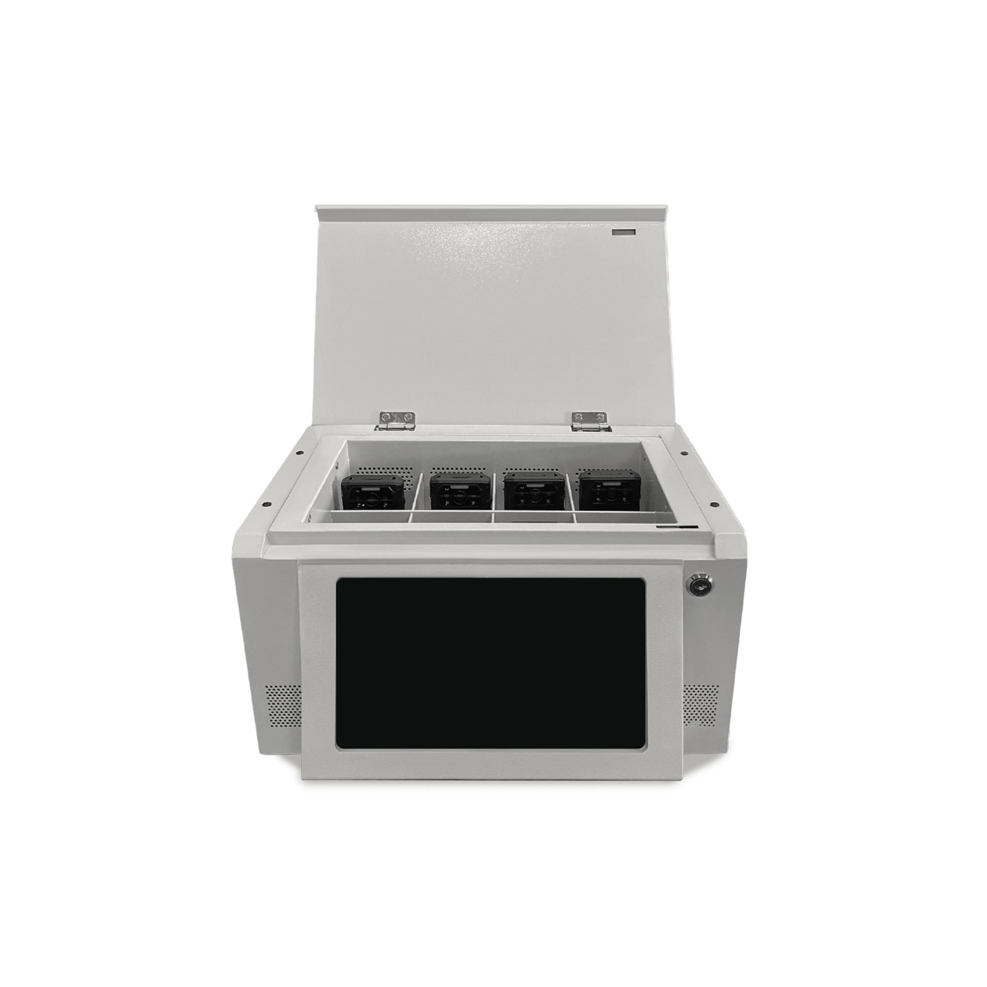 Estación de Descarga para Cámaras Corporales | 8 Canales de Conexión | Descarga Simultanea | Pantalla Táctil | Almacenamiento Hasta 12TB | Carga y Copia de Seguridad Automática | Compatible con Body Cam XMR-R3.