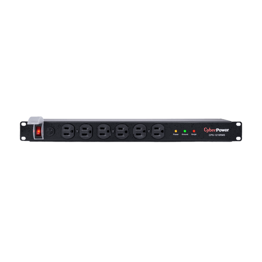 PDU Básico Para Distribución de Energía con Supresor de Picos, Con 12 Tomas NEMA 5-15R Traseras, 1UR, 15 Amp, 120 Vca, 1800 Joules de Protección