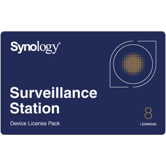 Licencias de Dispositivos de Vigilancia Synology | Paquete de 8 Licencias | Compatibilidad con Cámaras IP, Módulos de E/S, Altavoces IP | Gestión Centralizada CMS | Licencias Predeterminadas Incluidas.