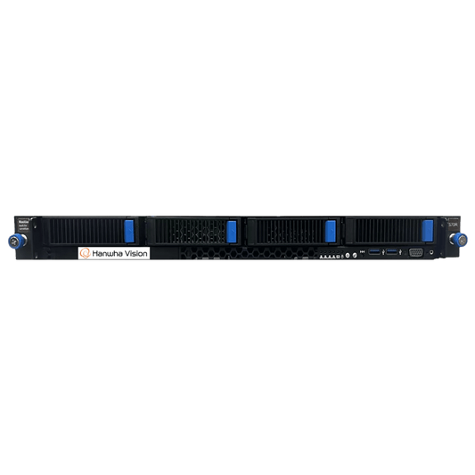 Servidor de Grabación / 1U / 4 Licencias Wisenet WAVE / 470 Mbps / Incluye 48TB / Intel Xeon 6333P / 16GB RAM / Dual SSD 480GB / 4x HDD 3.5" / RAID 0/1/5/6 / Windows IoT / HDMI-VGA / 2x GbE / IPMI / Fuente Redundante 450W / Riel Deslizante