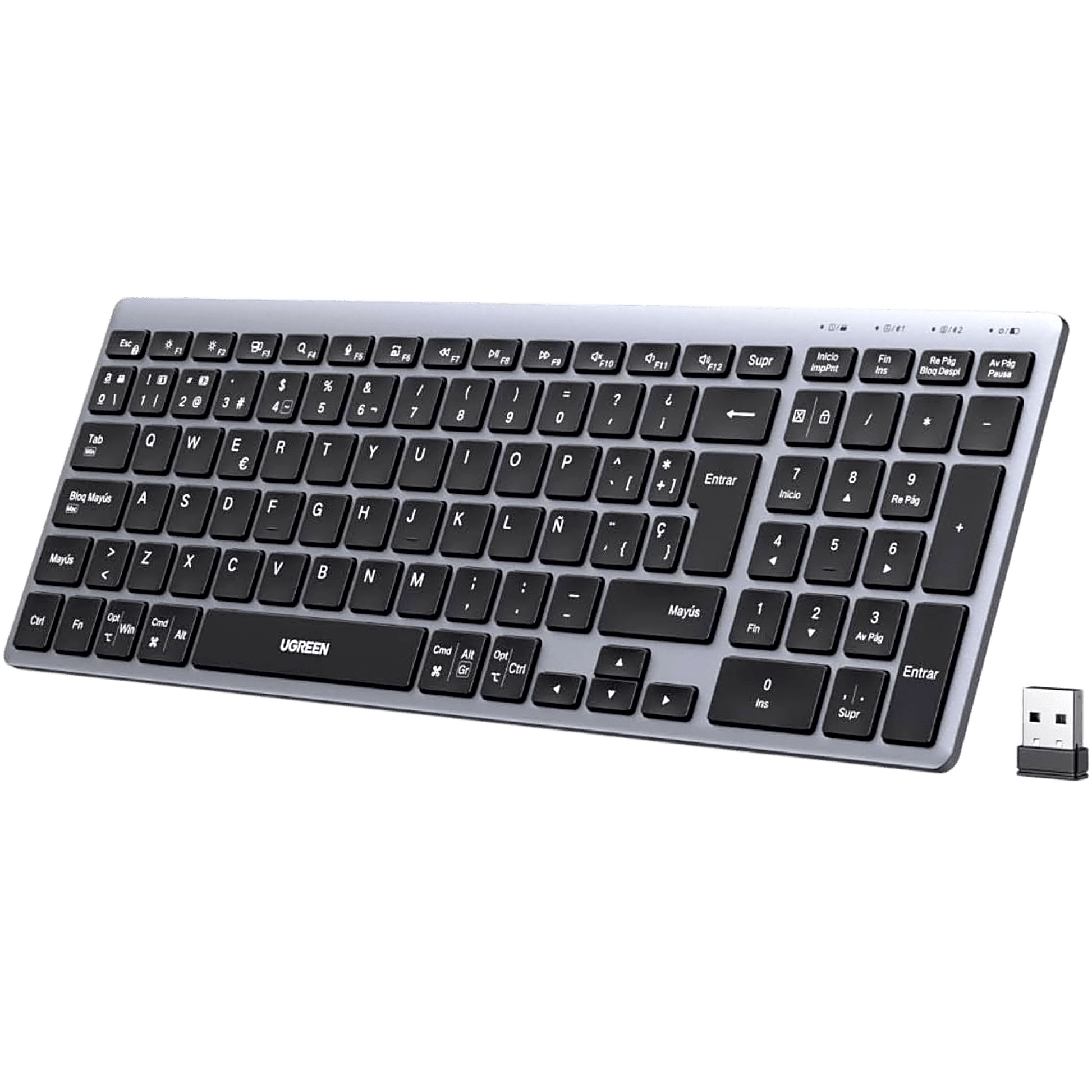 Teclado Inalámbrico Multimodo / Bluetooth + 2.4 GHz / Batería Recargable 500 mAh / 3 Dispositivos Simultáneos / Recorrido de Tecla 1.8 mm / Carga USB-C / Alcance 10 m (33 ft) / Windows macOS Linux ChromeOS Android