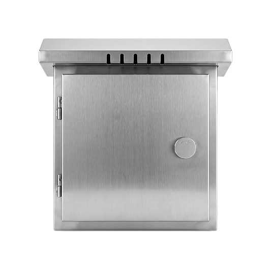 Gabinete para Exteriores de Acero Inoxidable SUS201 / Cilindrico con Techo Inclinado / Ø305 x 195 x 315 mm (12.0 x 7.7 x 12.4 in) / Cerradura con Llave de Seguridad / Compatible con Postes XGAPOLE