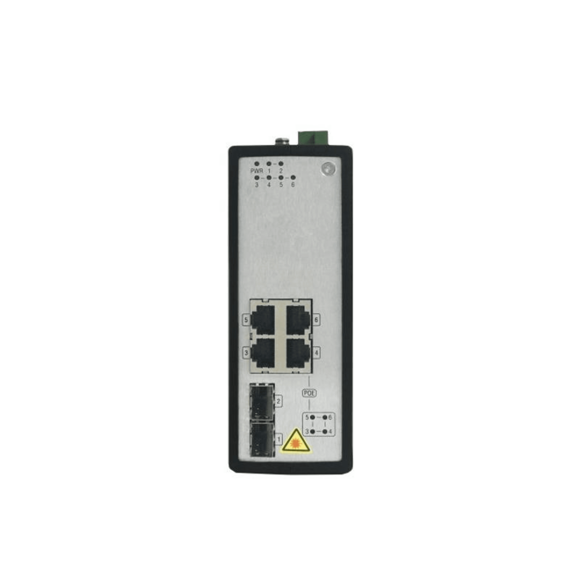 Switch Industrial No Gestionado PoE Gigabit / 4 Puertos RJ45 + 2 Puertos SFP Fibra / 120W PoE Budget / 30W por Puerto / -40°C a 75°C / Metal IP30 / Dual Power Input