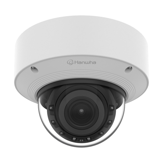Cámara Domo AI IR 5MP / Motorizado Varifocal 3.3~9.3mm / Doble NPU / Análisis Inteligente / WDR 120dB / IR 50m / IP52 IK10 / PoE / Wisenet 9