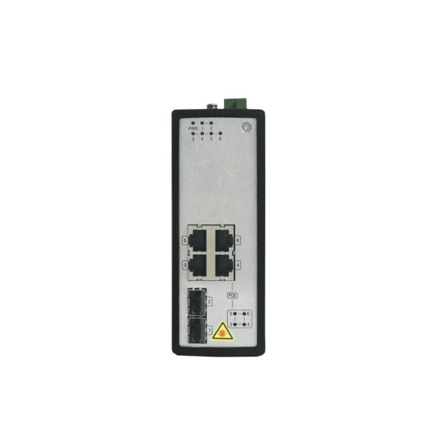 Switch Industrial No Gestionado PoE Gigabit / 4 Puertos RJ45 + 2 Puertos SFP Fibra / 120W PoE Budget / 30W por Puerto / -40°C a 75°C / Metal IP30 / Dual Power Input