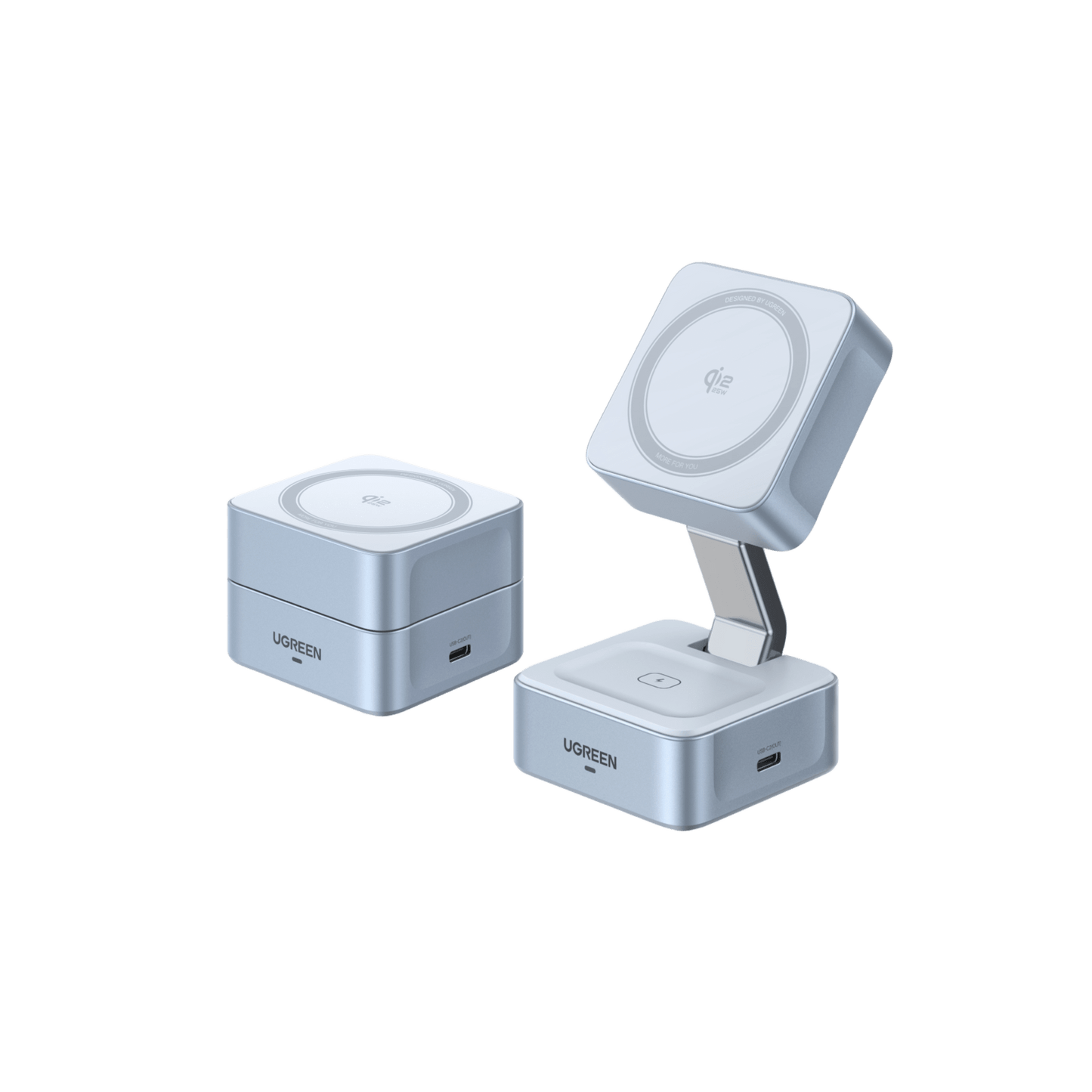 Cargador Inalámbrico Magnético 2 en 1 / 25W Qi2 Certificado / Doble Carga + USB-C 5W / Plegable Portátil / 16 Imanes 7N / Enfriamiento Inteligente