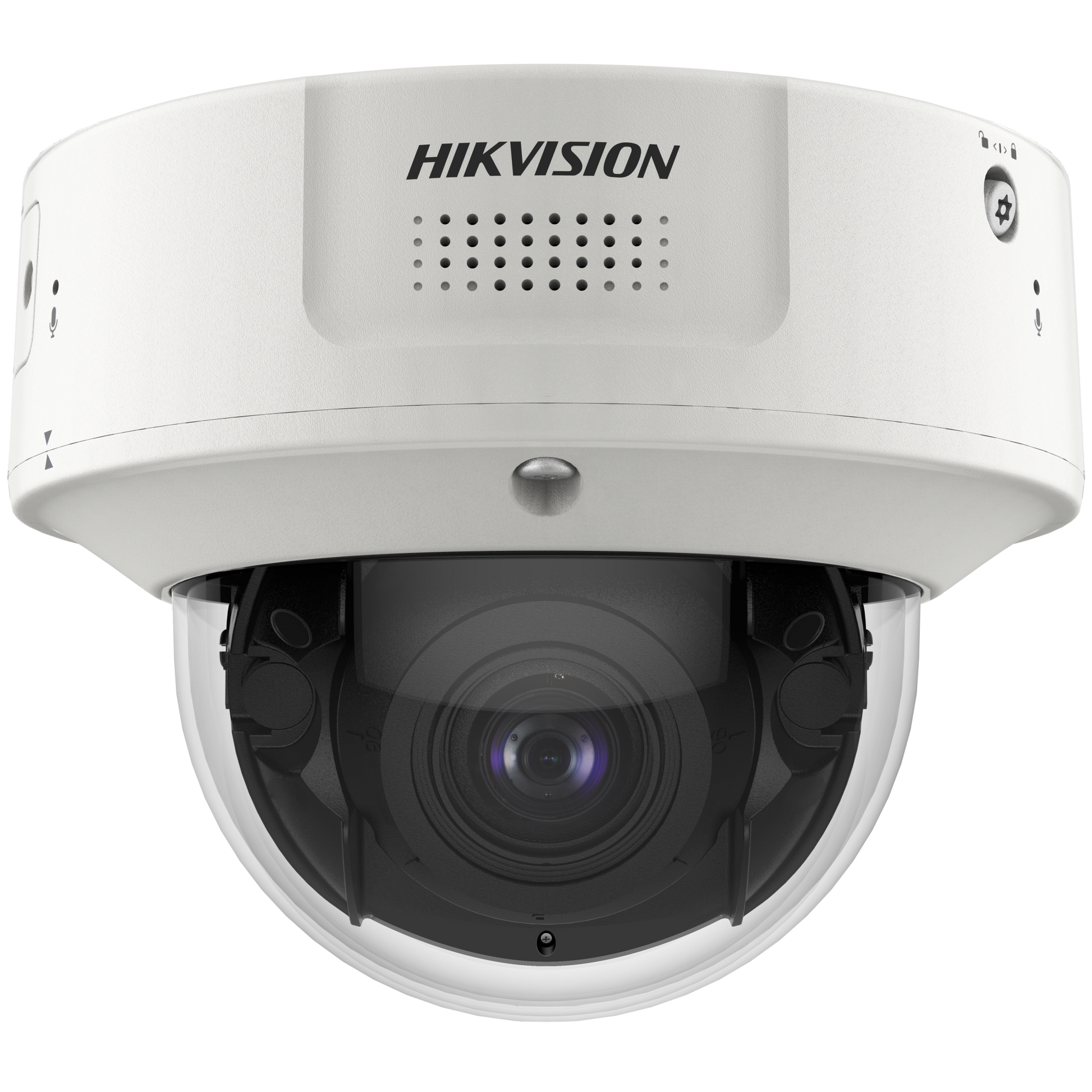 Domo IP 8 Megapixel / Lente Mot. 2.8 a 12 mm /  DARKFIGHTER / WDR 120 dB / IK10 / 30 mts IR / Conteo Facial / Detección Facial / Interior / PoE / Búsqueda por Atributos / Micrófono Integrado / Micro SD